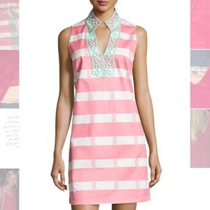 Sail to Sable Striped Lace-Trim Sleeveless Dress S